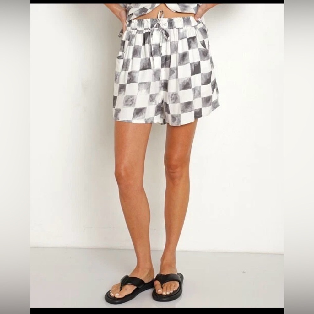 Jen's Pirate Booty XS Ocean Front Kula Shorts Silver Check Boho Beach Summer